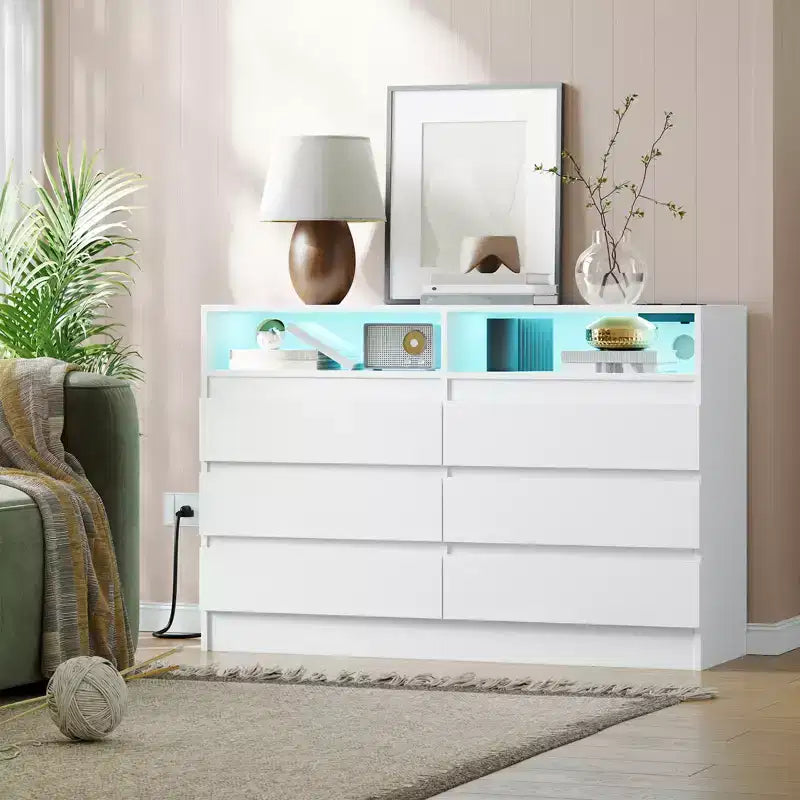 Cassettiera moderna a 6 cassetti – Comò d'accento per camera da letto in nero o bianco