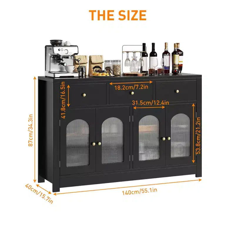 Madia Credenza da 55" con Ante Scanalate Ad Arco in Acrilico – Mobile Moderno per Caffè