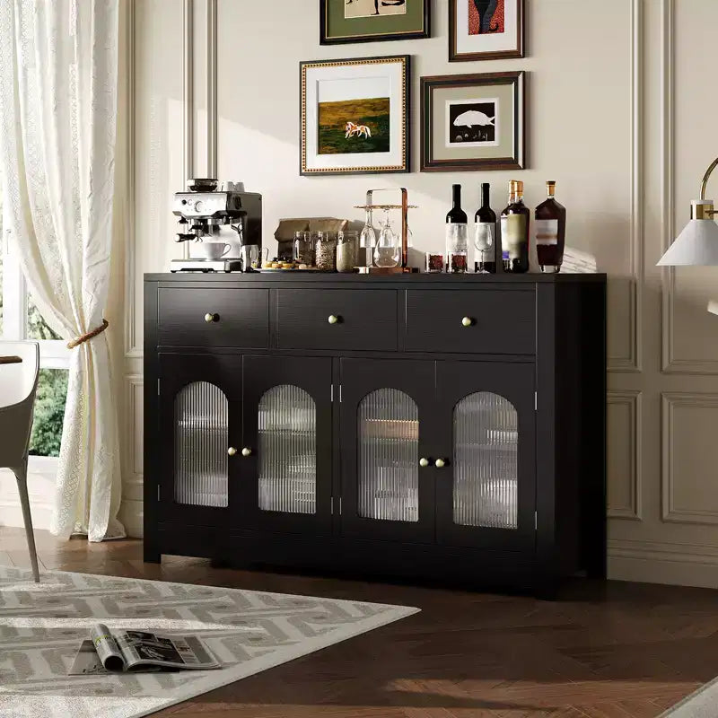 Madia Credenza da 55" con Ante Scanalate Ad Arco in Acrilico – Mobile Moderno per Caffè
