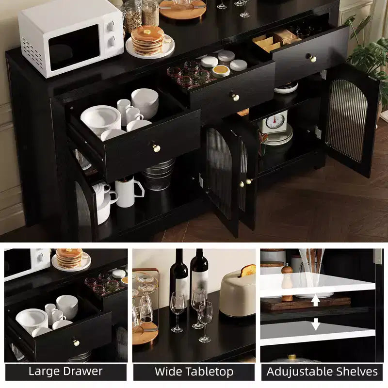 Madia Credenza da 55" con Ante Scanalate Ad Arco in Acrilico – Mobile Moderno per Caffè