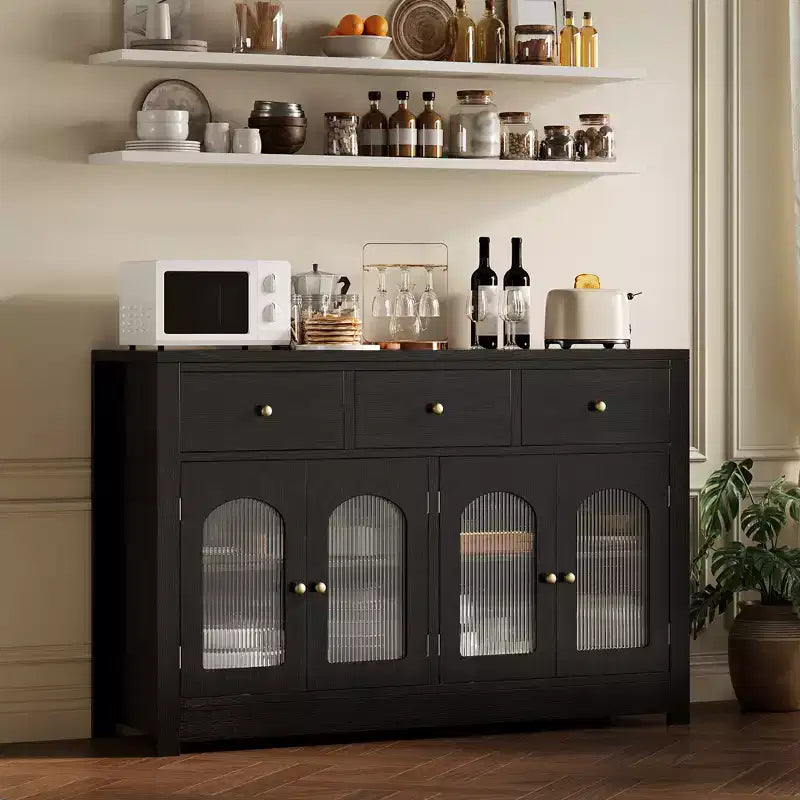 Madia Credenza da 55" con Ante Scanalate Ad Arco in Acrilico – Mobile Moderno per Caffè
