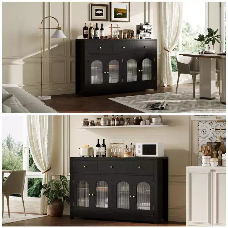 Madia Credenza da 55" con Ante Scanalate Ad Arco in Acrilico – Mobile Moderno per Caffè