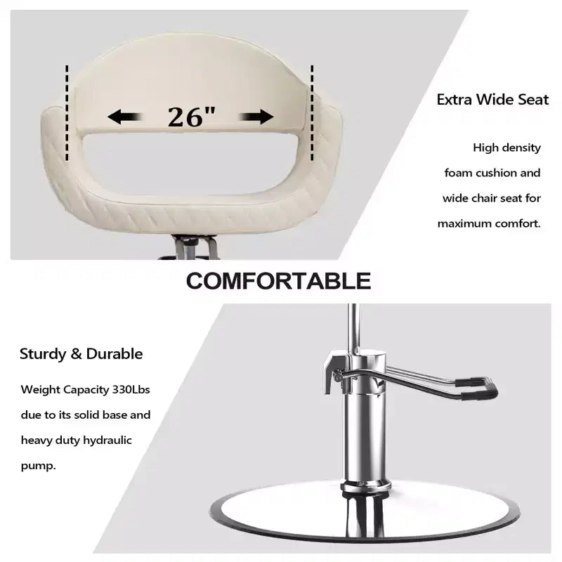 Sedia da salone Extra Wide Rhombus Stitch – Sedia da barbiere parrucchiere con poggiapiedi