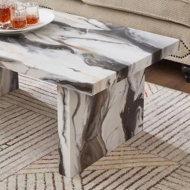 Tavolino da caffè moderno effetto marmo – Beige o Bianco sporco per soggiorno