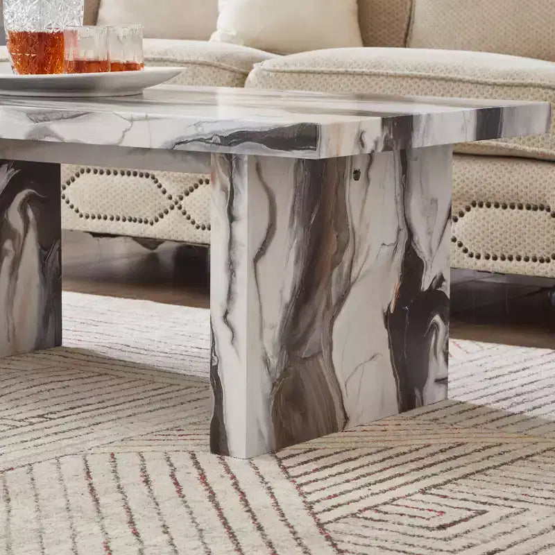 Tavolino da caffè moderno effetto marmo – Beige o Bianco sporco per soggiorno