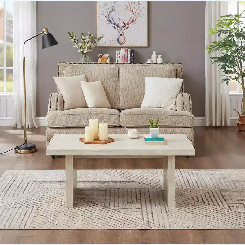 Tavolino da caffè moderno effetto marmo – Beige o Bianco sporco per soggiorno