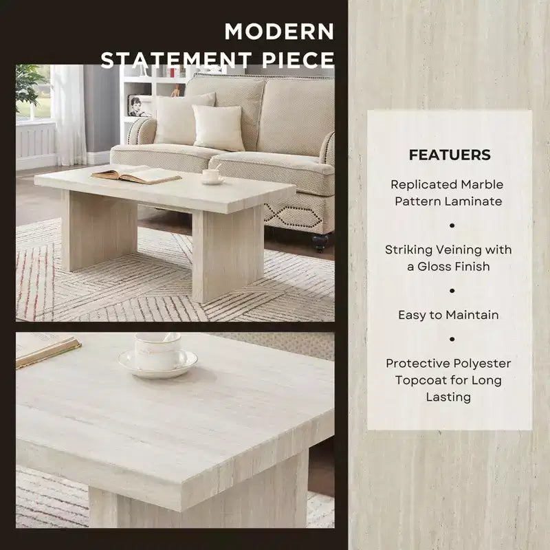 Tavolino da caffè moderno effetto marmo – Beige o Bianco sporco per soggiorno