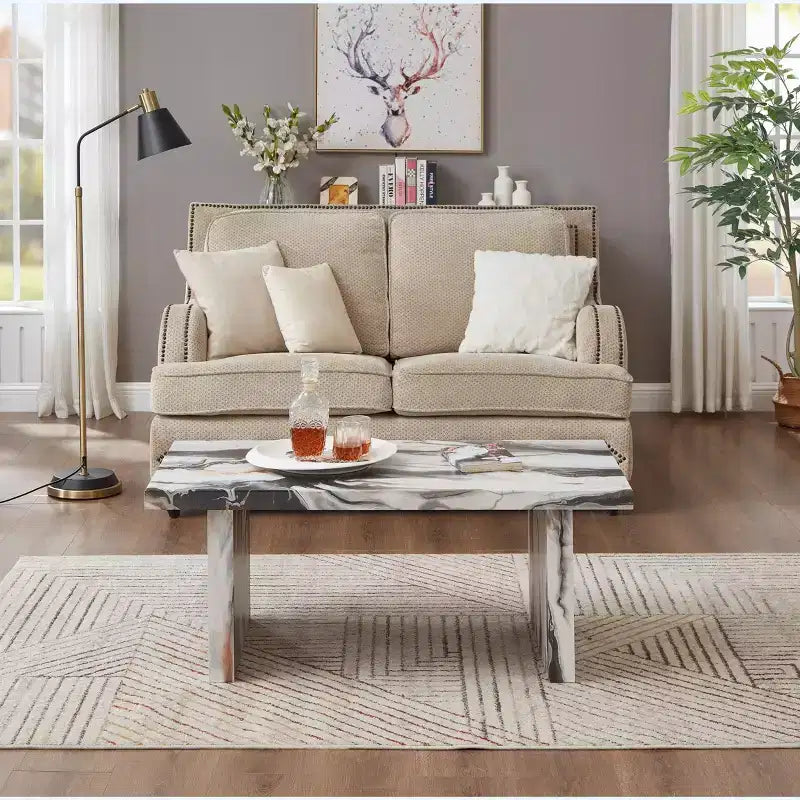 Tavolino da caffè moderno effetto marmo – Beige o Bianco sporco per soggiorno