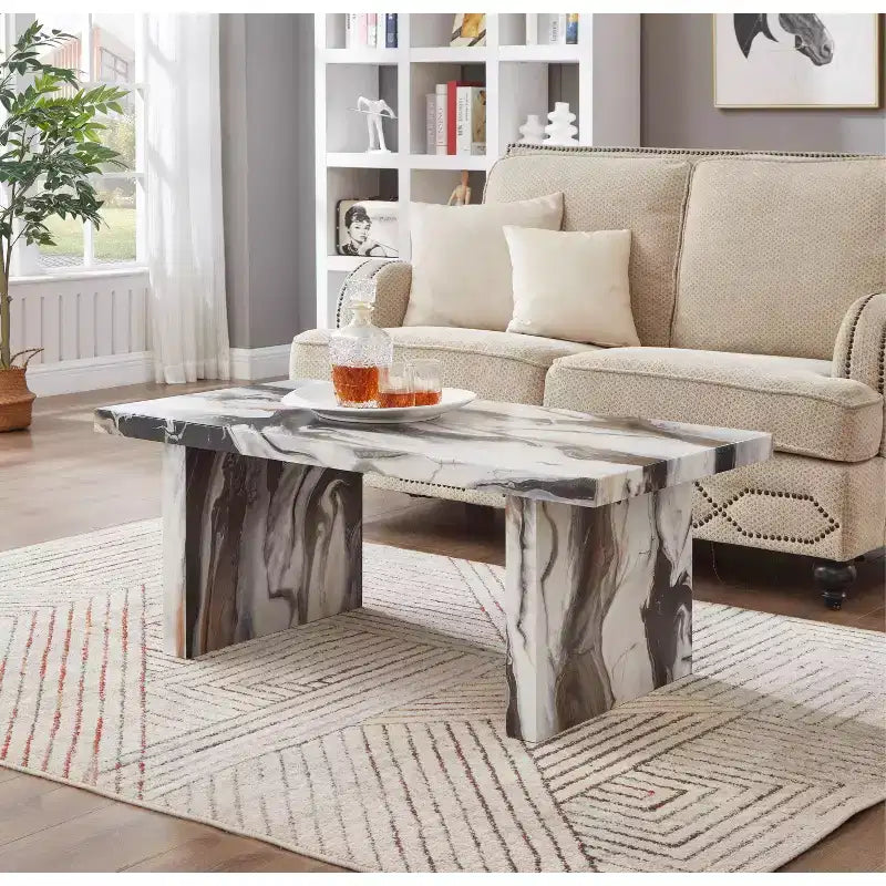 Tavolino da caffè moderno effetto marmo – Beige o Bianco sporco per soggiorno