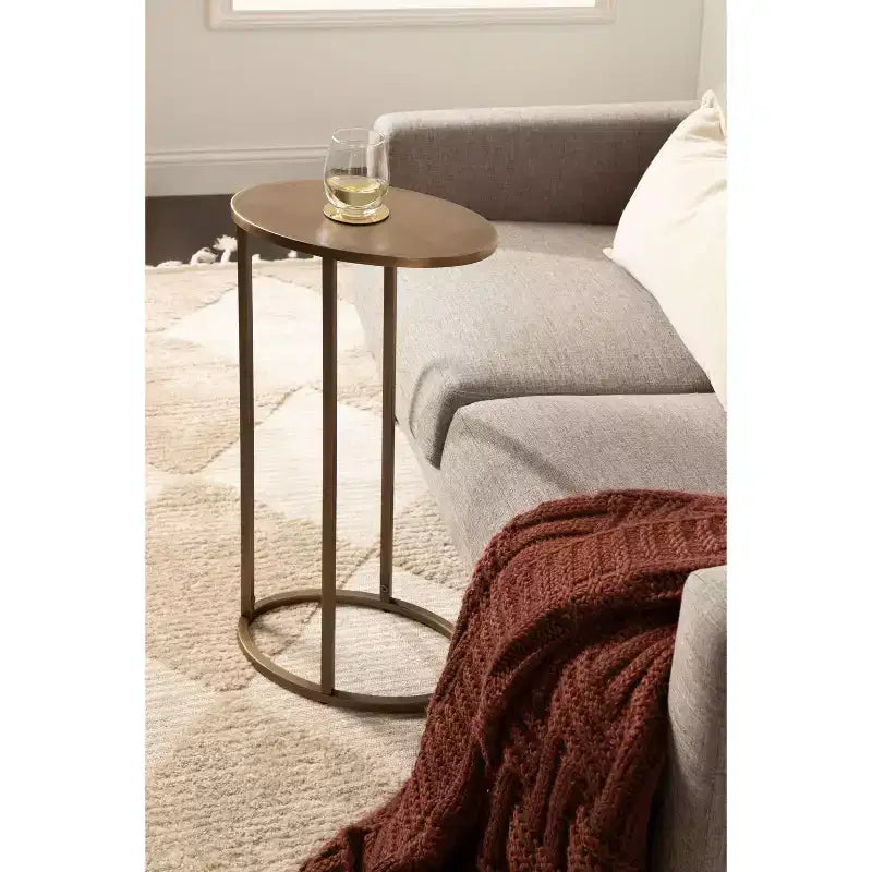 Tavolino a C ovale in metallo dorato – Tavolino da divano salvaspazio 14x9x28"