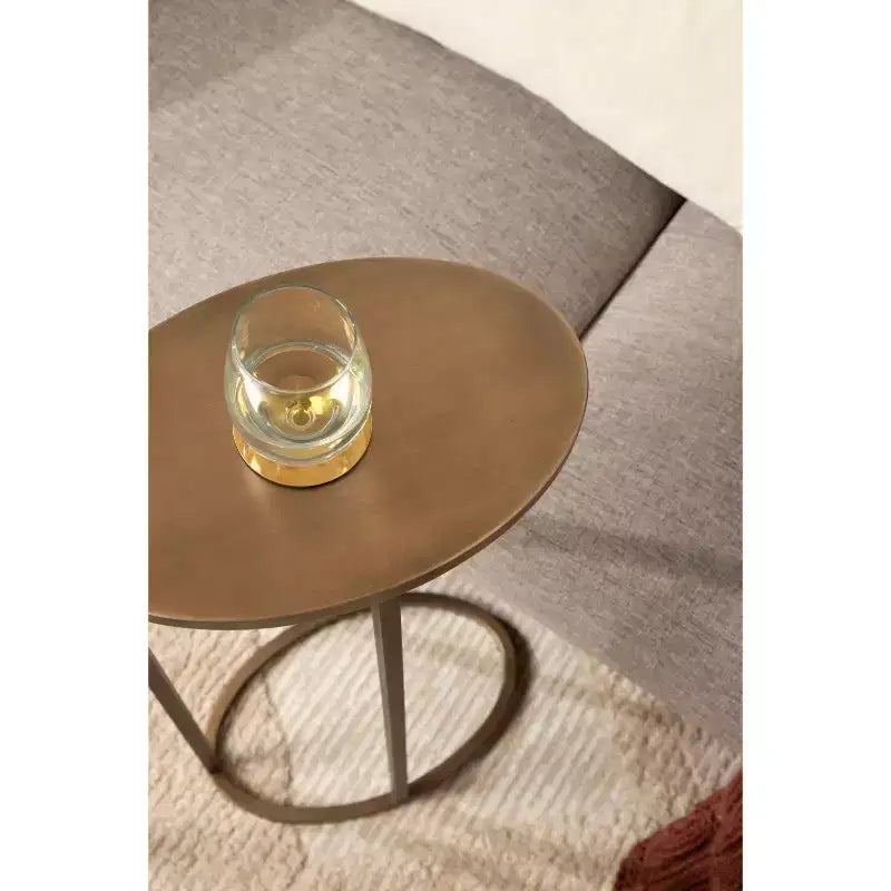 Tavolino a C ovale in metallo dorato – Tavolino da divano salvaspazio 14x9x28"
