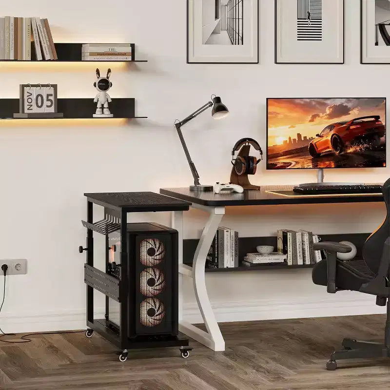 Carrello per PC con Supporto Regolabile a 2 Livelli – Supporto CPU con Gestione Cavi