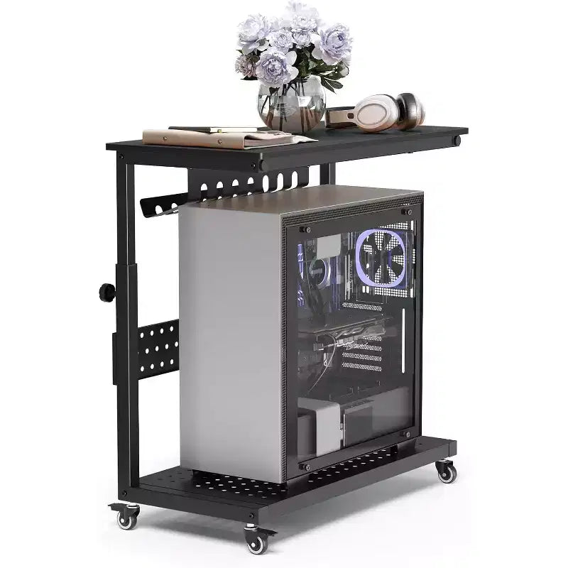 Carrello per PC con Supporto Regolabile a 2 Livelli – Supporto CPU con Gestione Cavi