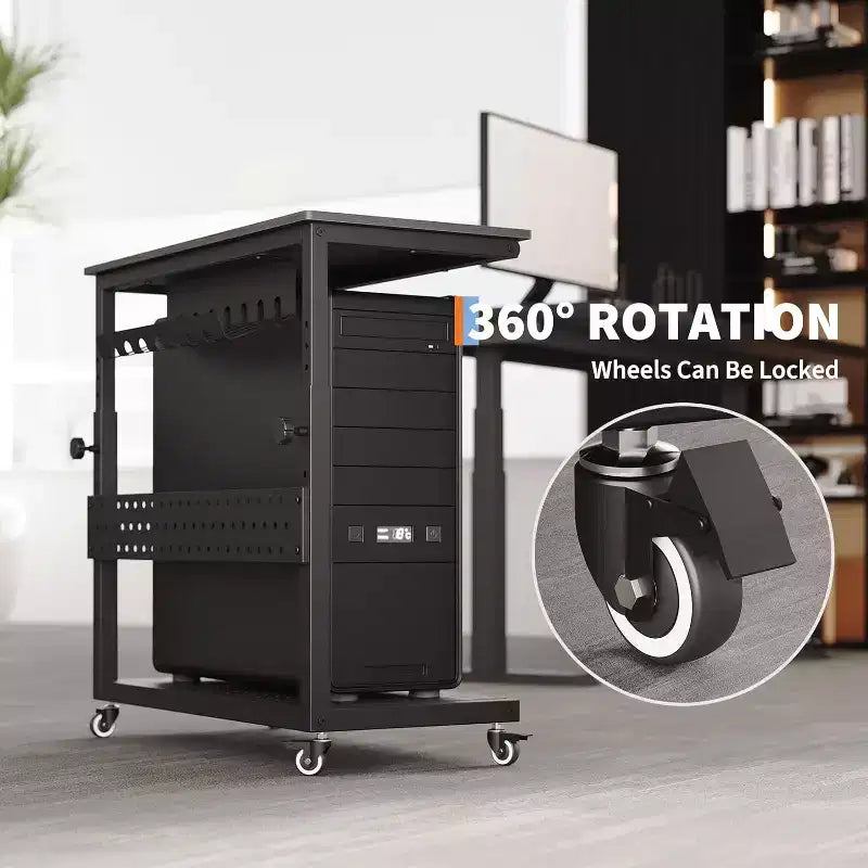 Carrello per PC con Supporto Regolabile a 2 Livelli – Supporto CPU con Gestione Cavi