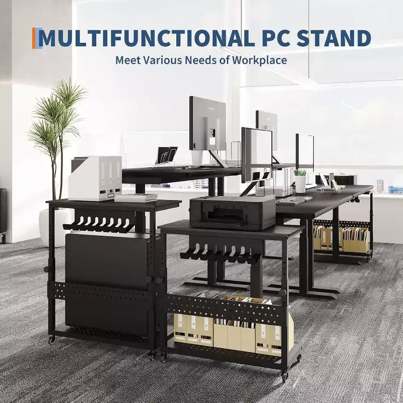 Carrello per PC con Supporto Regolabile a 2 Livelli – Supporto CPU con Gestione Cavi