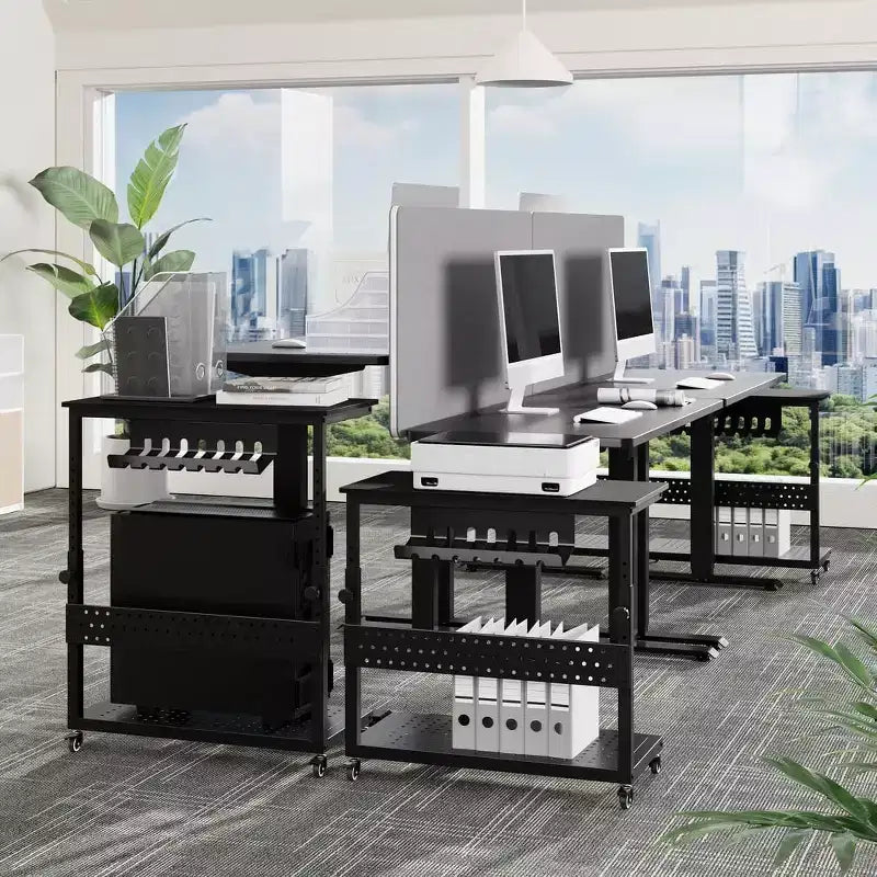 Carrello per PC con Supporto Regolabile a 2 Livelli – Supporto CPU con Gestione Cavi