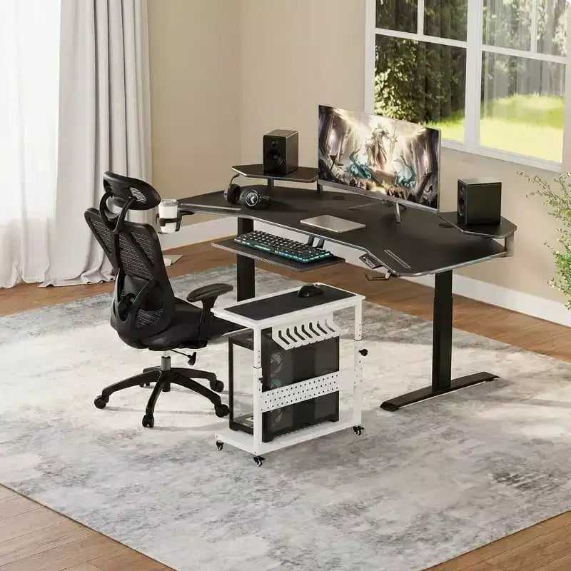 Carrello per PC con Supporto Regolabile a 2 Livelli – Supporto CPU con Gestione Cavi