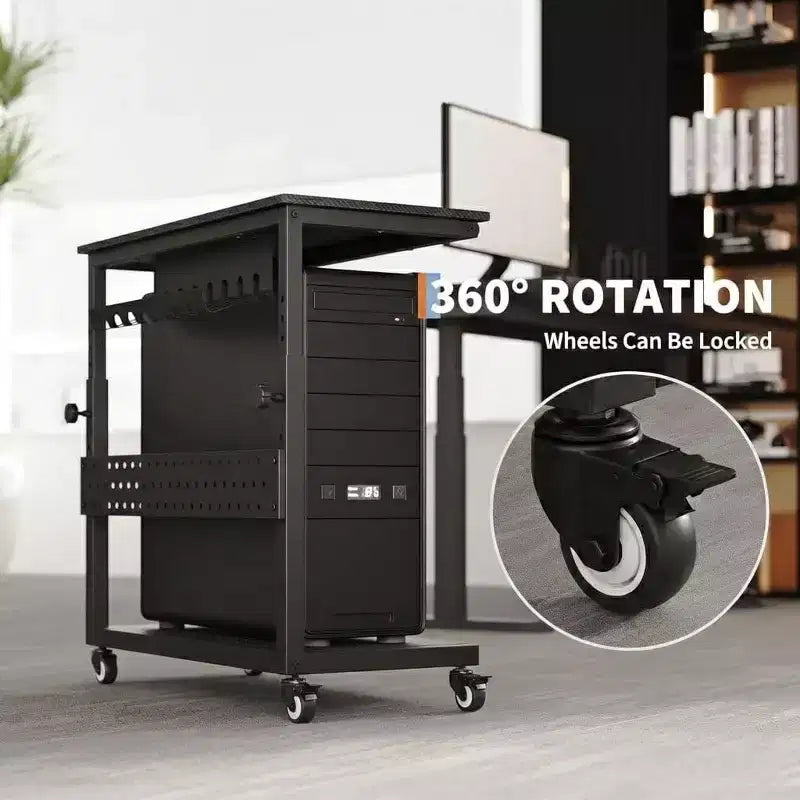 Carrello per PC con Supporto Regolabile a 2 Livelli – Supporto CPU con Gestione Cavi