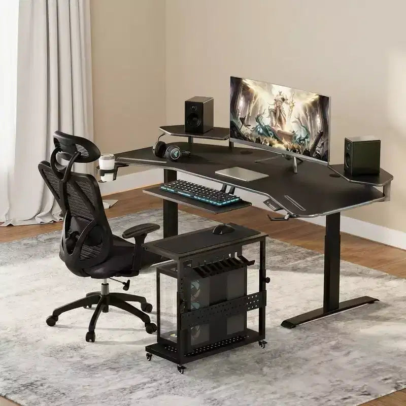 Carrello per PC con Supporto Regolabile a 2 Livelli – Supporto CPU con Gestione Cavi