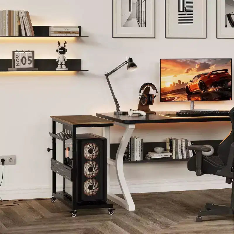 Carrello per PC con Supporto Regolabile a 2 Livelli – Supporto CPU con Gestione Cavi