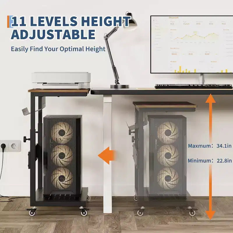 Carrello per PC con Supporto Regolabile a 2 Livelli – Supporto CPU con Gestione Cavi
