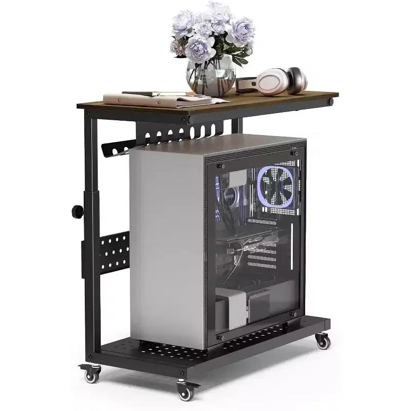Carrello per PC con Supporto Regolabile a 2 Livelli – Supporto CPU con Gestione Cavi