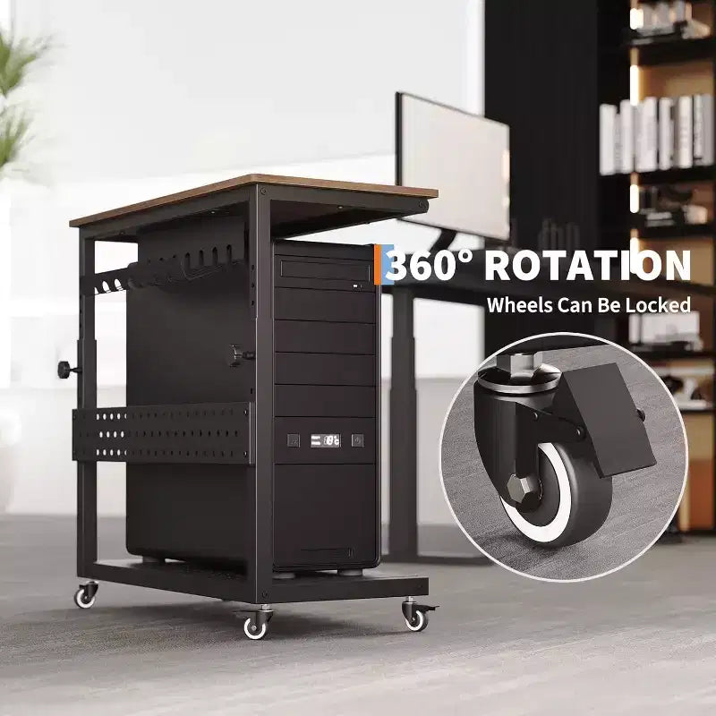 Carrello per PC con Supporto Regolabile a 2 Livelli – Supporto CPU con Gestione Cavi