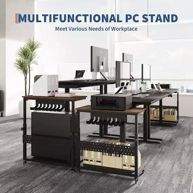 Carrello per PC con Supporto Regolabile a 2 Livelli – Supporto CPU con Gestione Cavi