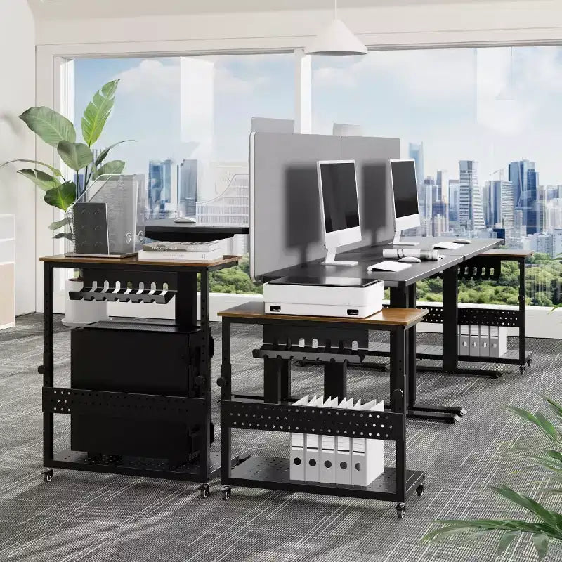 Carrello per PC con Supporto Regolabile a 2 Livelli – Supporto CPU con Gestione Cavi