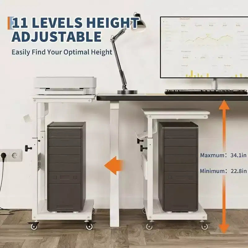 Carrello per PC con Supporto Regolabile a 2 Livelli – Supporto CPU con Gestione Cavi