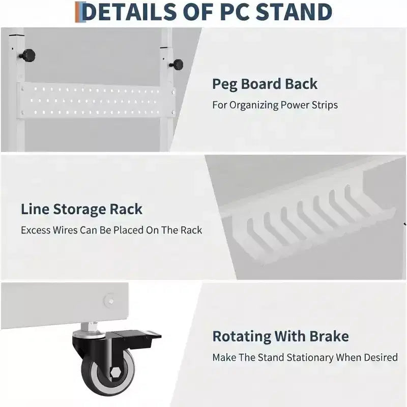 Carrello per PC con Supporto Regolabile a 2 Livelli – Supporto CPU con Gestione Cavi