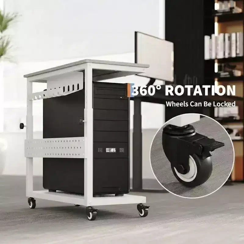 Carrello per PC con Supporto Regolabile a 2 Livelli – Supporto CPU con Gestione Cavi
