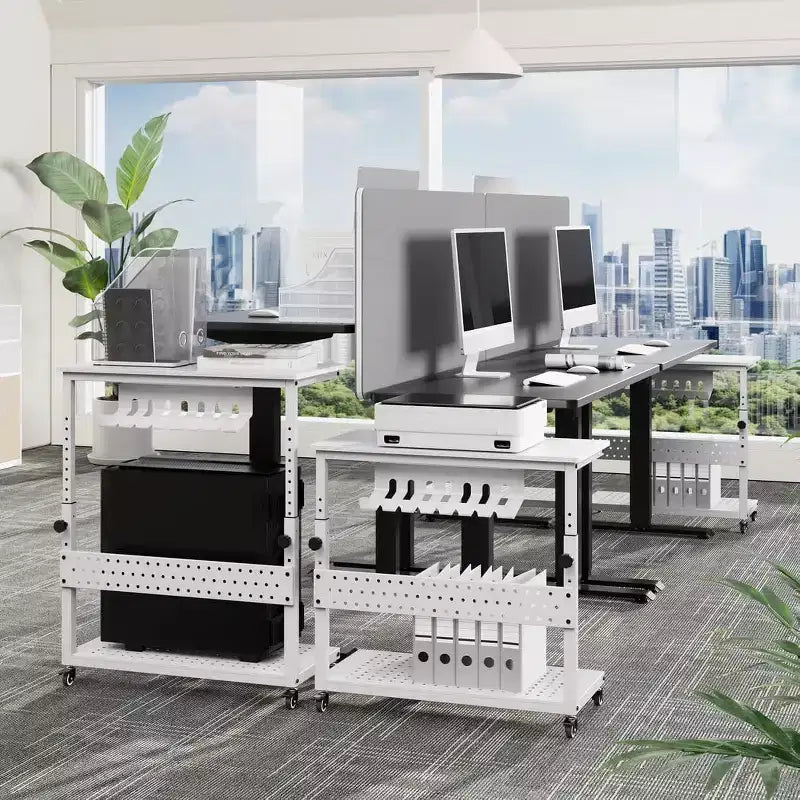Carrello per PC con Supporto Regolabile a 2 Livelli – Supporto CPU con Gestione Cavi