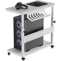 Adjustable 2-Tier Computer Tower Cart with Wheels, Mobile CPU Stand with Cable Management and Hooks, Compact Side Table for Gaming or Home Office