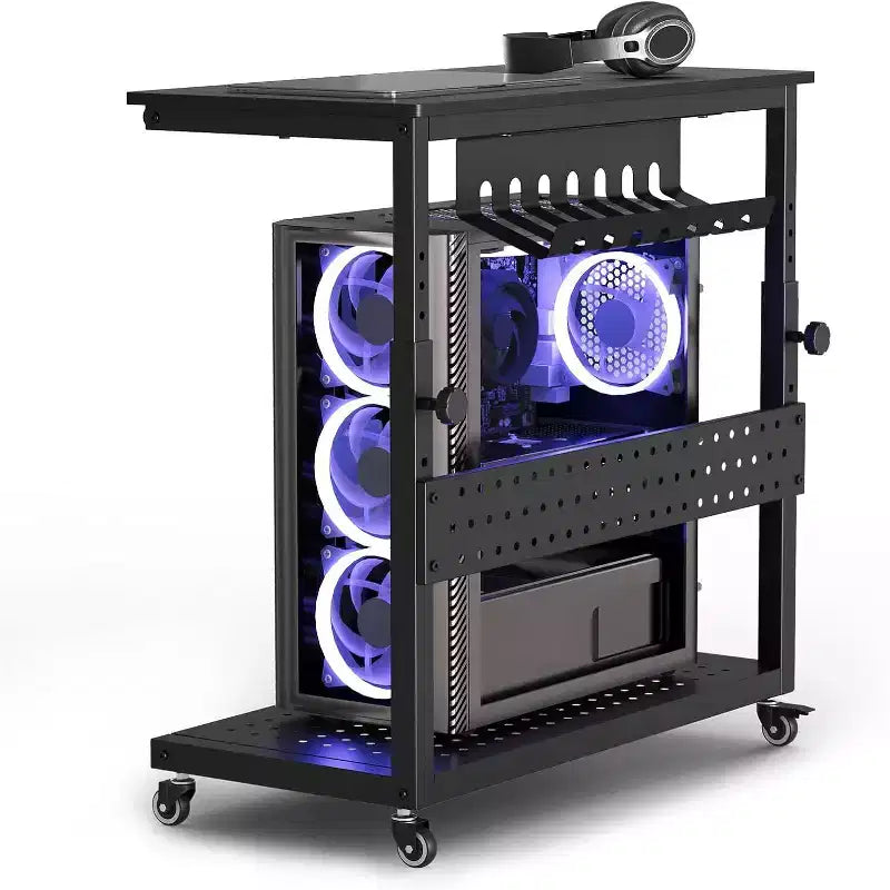 Carrello per PC con Supporto Regolabile a 2 Livelli – Supporto CPU con Gestione Cavi