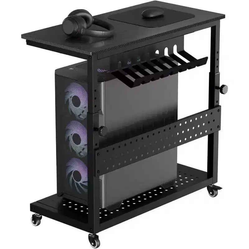Carrello per PC con Supporto Regolabile a 2 Livelli – Supporto CPU con Gestione Cavi