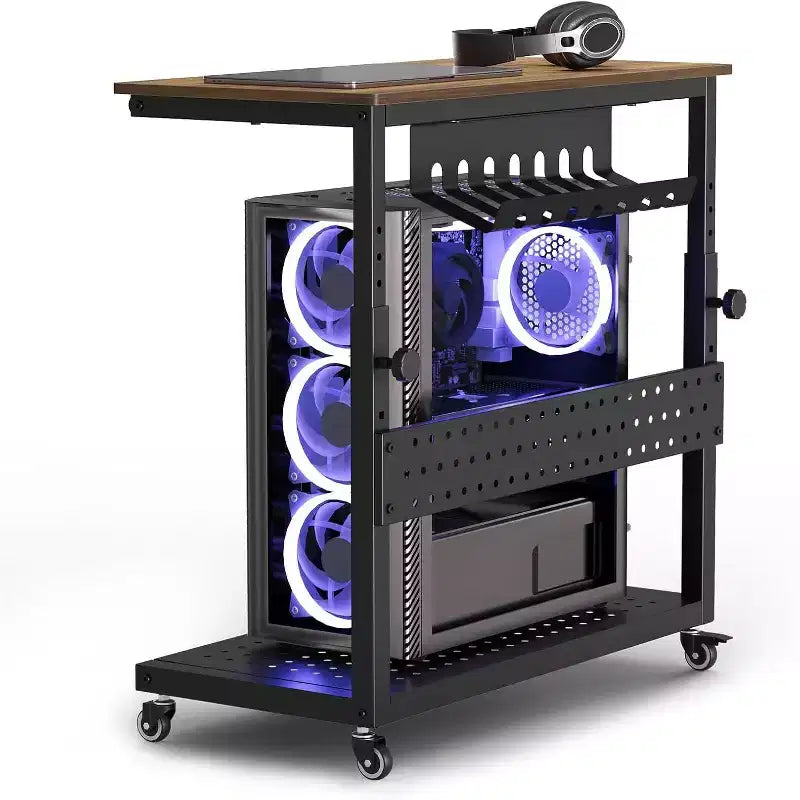 Carrello per PC con Supporto Regolabile a 2 Livelli – Supporto CPU con Gestione Cavi
