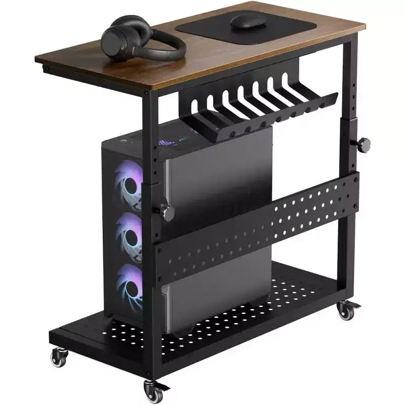 Carrello per PC con Supporto Regolabile a 2 Livelli – Supporto CPU con Gestione Cavi