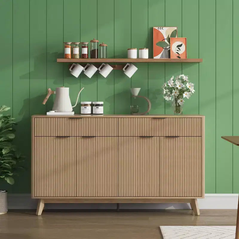 Credenza scanalata da 60" con 2 cassetti e 4 ante – Madia moderna