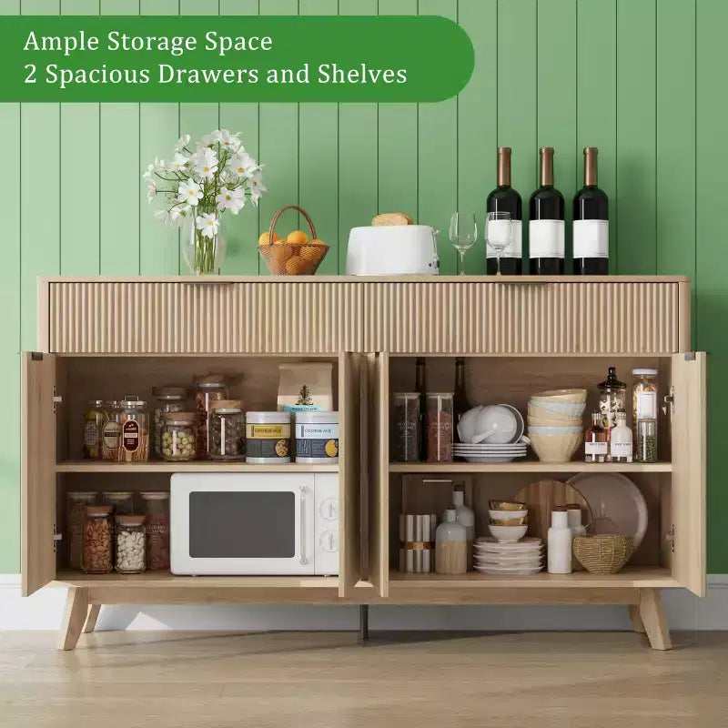Credenza scanalata da 60" con 2 cassetti e 4 ante – Madia moderna