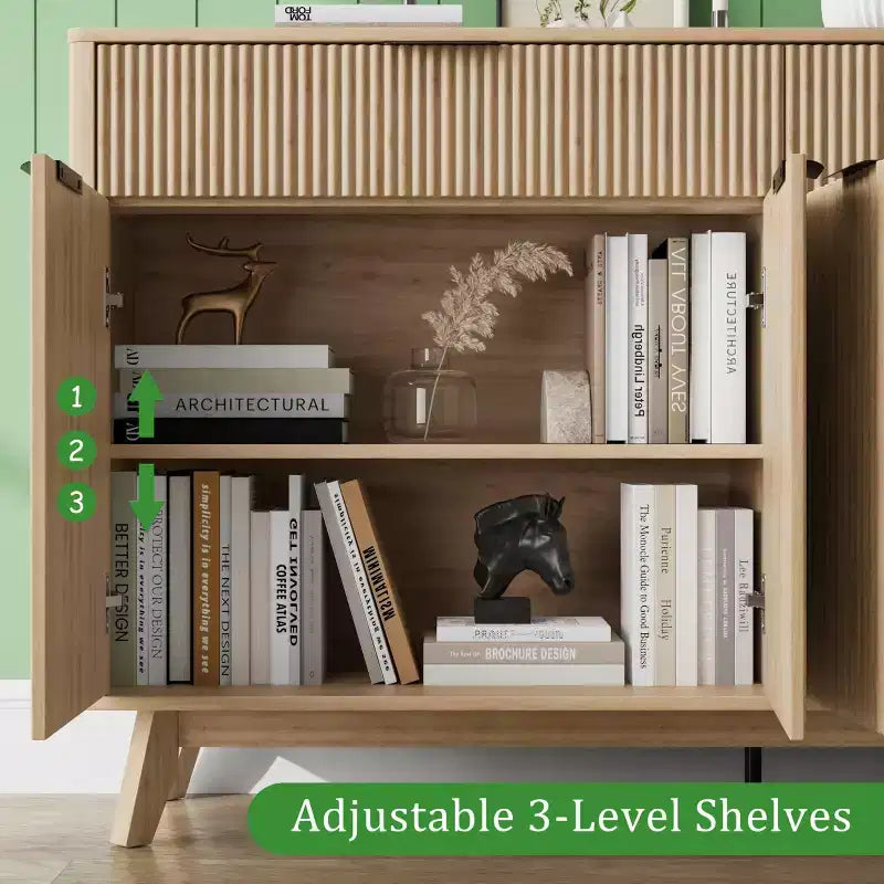 Credenza scanalata da 60" con 2 cassetti e 4 ante – Madia moderna
