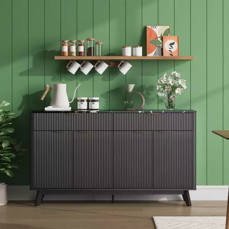 Credenza scanalata da 60" con 2 cassetti e 4 ante – Madia moderna