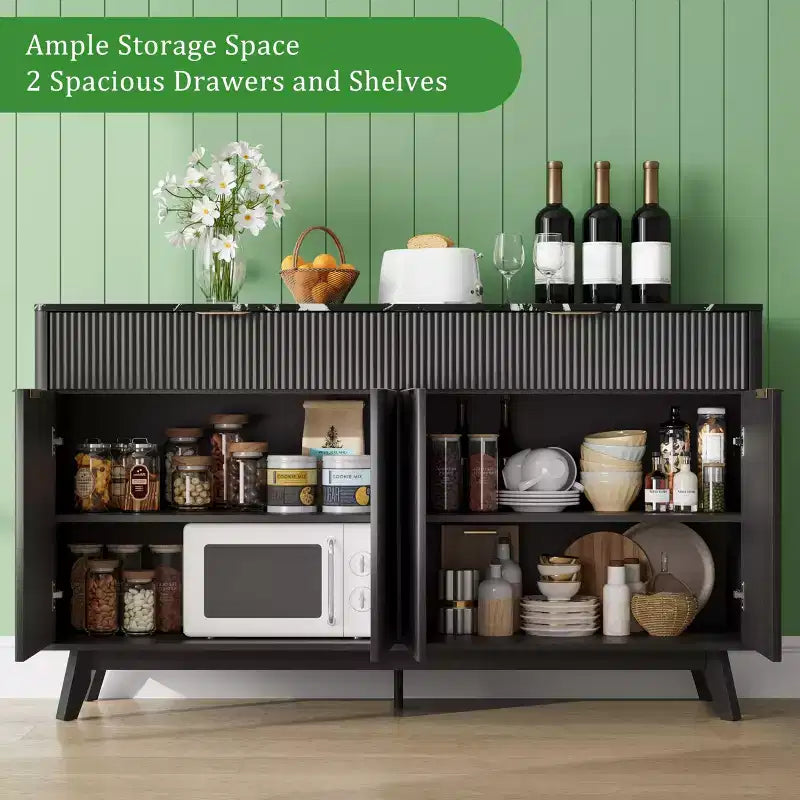 Credenza scanalata da 60" con 2 cassetti e 4 ante – Madia moderna