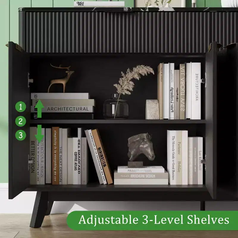 Credenza scanalata da 60" con 2 cassetti e 4 ante – Madia moderna