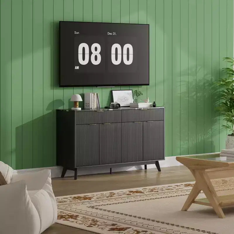 Credenza scanalata da 60" con 2 cassetti e 4 ante – Madia moderna