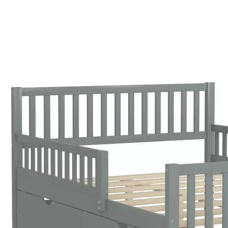 Letto a piattaforma interamente in legno con sponde di protezione e 2 cassetti portaoggetti – Letto per bambini grigio