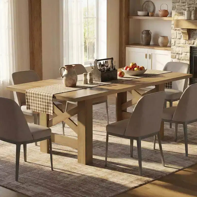 Tavolo da pranzo rustico da 180 cm per 6-8 persone – Grande tavolo da cucina rettangolare in legno