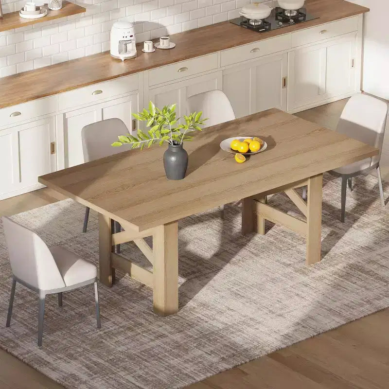Tavolo da pranzo rustico da 180 cm per 6-8 persone – Grande tavolo da cucina rettangolare in legno