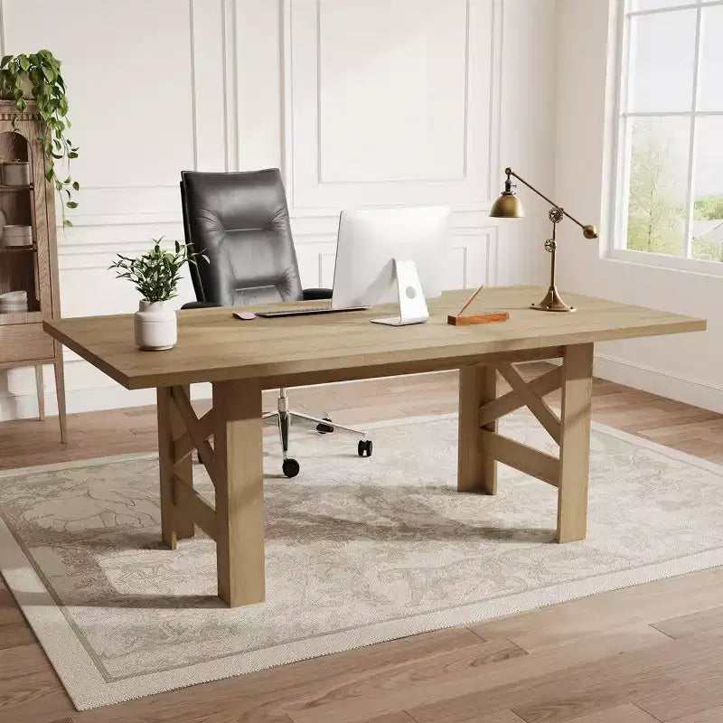 Tavolo da pranzo rustico da 180 cm per 6-8 persone – Grande tavolo da cucina rettangolare in legno