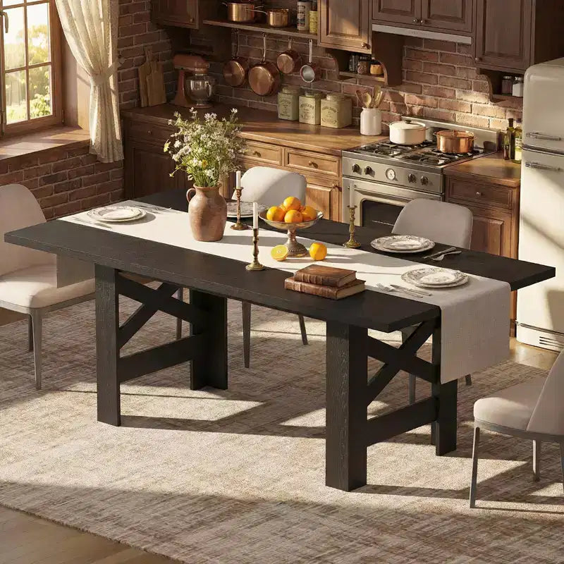 Tavolo da pranzo rustico da 180 cm per 6-8 persone – Grande tavolo da cucina rettangolare in legno